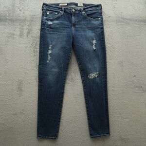 AG Jeans Women's Size 31R Blue Low-Rise Stevie Ankle Denim 28" Inseam Destroyed